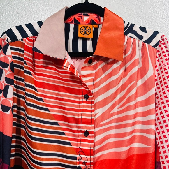 Tory Burch Silk Abstract Multicolor Patterned Top Size 6 - Picture 5 of 12